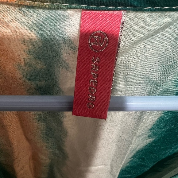 Chic Teal, gold/orange, & cream Striped belted Midi Dress NWOT - Picture 2 of 5